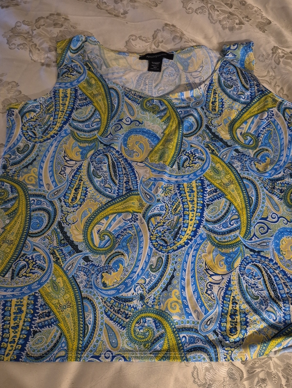 Sleeveless Paisley Print Tank Top - Blue & Yellow Sz. 18/20
